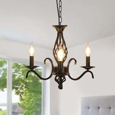 Comely Vintage kroonluchters met 3 lampen, rustieke hanglamp voor eetkamer, kroonluchter, plafondlamp, zwart, metaal, voor woonkamer, slaapkamer, keuken, hal, E14 Comely Vintage kroonluchters met 3 lampen, rustieke hanglamp voor eetkamer, kroonluchter, plafondlamp, zwart, metaal, voor woonkamer, slaapkamer, keuken, hal, E14