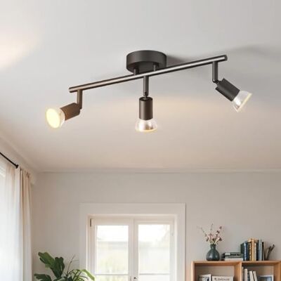 LVWIT Led-plafondlamp, 3 spots, binnenverlichting, GU10, matzwart, plafondspot, kroonluchter, woonkamer, metalen helling (zonder lamp) LVWIT Led-plafondlamp, 3 spots, binnenverlichting, GU10, matzwart, plafondspot, kroonluchter, woonkamer, metalen helling (zonder lamp)