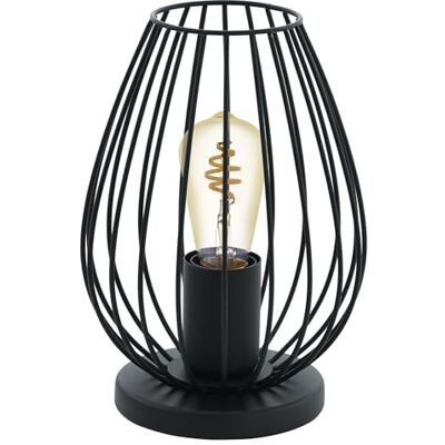 EGLO Newtown Tafellamp, vintage bedlamp, woonkamerlamp, vrijstaande lamp van staal en stof, zwart, E27-fitting, met schakelaar EGLO Newtown Tafellamp, vintage bedlamp, woonkamerlamp, vrijstaande lamp van staal en stof, zwart, E27-fitting, met schakelaar