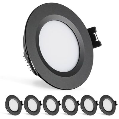 Gr4tec Led-inbouwspot, 12 V, zwart, 6 x 3 W, extra vlak, 3000 K, warmwit, IP44, plafondlamp, inbouwlamp, extra plat, 12 mm, voor camper, boot, caravan, gat 58-62 mm, zonder transformator Gr4tec Led-inbouwspot, 12 V, zwart, 6 x 3 W, extra vlak, 3000 K, warmwit, IP44, plafondlamp, inbouwlamp, extra plat, 12 mm, voor camper, boot, caravan, gat 58-62 mm, zonder transformator
