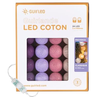 GuirLED led-lichtsnoer met katoenen bollen met USB-aansluiting, nachtlampje voor baby's (2 uur), inclusief dubbele USB-adapter 2 A , 3 intensiteiten, 24 bollen, 2,4 m, Provence GuirLED led-lichtsnoer met katoenen bollen met USB-aansluiting, nachtlampje voor baby's (2 uur), inclusief dubbele USB-adapter 2 A , 3 intensiteiten, 24 bollen, 2,4 m, Provence