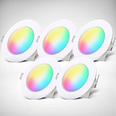 B.K.Licht 5 stuks led-inbouwspots voor badkamer 230 V met afstandsbediening, kleurrijk RGB-licht, gatgrootte 70 mm, led-spots, plafondspots, inbouwspots, voor badkamer B.K.Licht 5 stuks led-inbouwspots voor badkamer 230 V met afstandsbediening, kleurrijk RGB-licht, gatgrootte 70 mm, led-spots, plafondspots, inbouwspots, voor badkamer