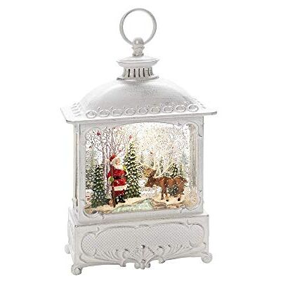 Konstsmide 4397-200 Grote waterlantaarn, kerstman met eland, antiek wit, met aan/uit-schakelaar, 5 uur timer, werkt op batterijen, voor binnen, 1 warmwitte diode Konstsmide 4397-200 Grote waterlantaarn, kerstman met eland, antiek wit, met aan/uit-schakelaar, 5 uur timer, werkt op batterijen, voor binnen, 1 warmwitte diode