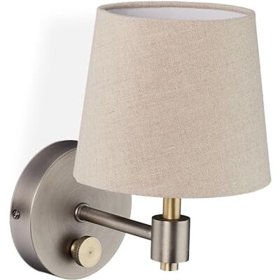 Relaxdays 10033894 Vintage wandlamp dimbaar met schakelaar en lampenkap E14 stof beige zilver 23 x 15 x 21 cm Relaxdays 10033894 Vintage wandlamp dimbaar met schakelaar en lampenkap E14 stof beige zilver 23 x 15 x 21 cm