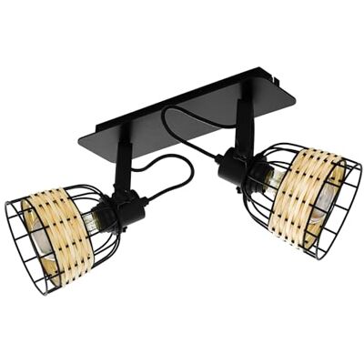 EGLO Anwick 1 Plafondlamp, 2 lichtpunten, vintage- en bohostijl, plafondspot van staal en rotan, woonkamerlamp in zwart, naturel, keukenlamp, spots met E27-fitting EGLO Anwick 1 Plafondlamp, 2 lichtpunten, vintage- en bohostijl, plafondspot van staal en rotan, woonkamerlamp in zwart, naturel, keukenlamp, spots met E27-fitting