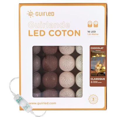 GuirLED Lichtketting met bolletjes van katoen, USB, 2 uur nachtlampje voor baby's, incl. 2 A dubbele USB-adapter, 3 intensiteiten, 16 bolletjes, 1,6 m, Chocolade GuirLED Lichtketting met bolletjes van katoen, USB, 2 uur nachtlampje voor baby's, incl. 2 A dubbele USB-adapter, 3 intensiteiten, 16 bolletjes, 1,6 m, Chocolade