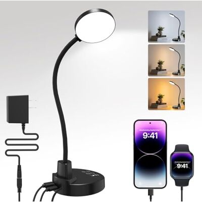 ZAPLIT Bureaulamp met 60 leds met USB-oplaadpoorten, dimbare tafellamp met 3 kleurtemperaturen, 5 helderheden, 4 timers, 15 W flexibele arm met basis, lamp ZAPLIT Bureaulamp met 60 leds met USB-oplaadpoorten, dimbare tafellamp met 3 kleurtemperaturen, 5 helderheden, 4 timers, 15 W flexibele arm met basis, lamp