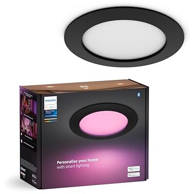 Philips Platte Inbouwspot 170 mm Wit & Gekleurd Licht Bluetooth Compatibel Spraakbesturing met Alexa Apple Home & Google Assistant LED Spots Zwart Philips Platte Inbouwspot 170 mm Wit & Gekleurd Licht Bluetooth Compatibel Spraakbesturing met Alexa Apple Home & Google Assistant LED Spots Zwart