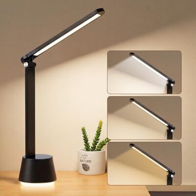 LQWELL Led-bureaulamp met nachtlampje voor kinderen en volwassenen, bedlamp, 3 kleuren en dimbaar, inklapbare kop, timer, netsnoer van 1,5 m, zwart LQWELL Led-bureaulamp met nachtlampje voor kinderen en volwassenen, bedlamp, 3 kleuren en dimbaar, inklapbare kop, timer, netsnoer van 1,5 m, zwart