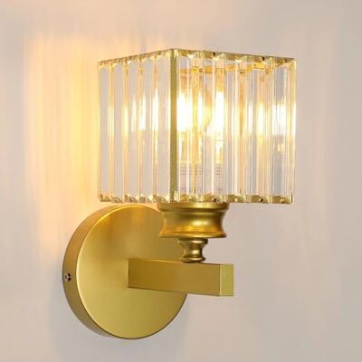 Comely Comfortabele kristallen wandlamp van binnenuit, E27 goudkleurige wandlamp voor binnen, wandlamp voor slaapkamer, woonkamer, eetkamer, hal (lamp niet inbegrepen) Comely Comfortabele kristallen wandlamp van binnenuit, E27 goudkleurige wandlamp voor binnen, wandlamp voor slaapkamer, woonkamer, eetkamer, hal (lamp niet inbegrepen)