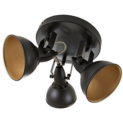 Briloner Leuchten plafondlamp, rondom, met 3 draai- en zwenkbare spots, in retro/vintagedesign, 40 W, E14, zwart en goud Briloner Leuchten plafondlamp, rondom, met 3 draai- en zwenkbare spots, in retro/vintagedesign, 40 W, E14, zwart en goud