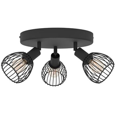 EGLO Sonnino plafondlamp, industriële plafondlamp met 3 draaibare spots, zwarte metalen lamp, verlichting voor woonkamer en slaapkamer, fitting E14 EGLO Sonnino plafondlamp, industriële plafondlamp met 3 draaibare spots, zwarte metalen lamp, verlichting voor woonkamer en slaapkamer, fitting E14