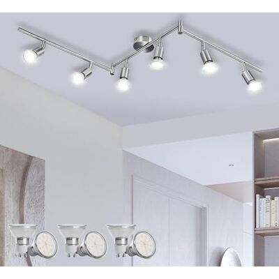 Bojim Plafondspot 6 vlammen neutraal wit incl. 6x 6W GU10 lampen elk 600LM 4500K 82Ra IP20 zilver plafondlamp LED instelbaar spotbalk woonkamer mat nikkel moderne plafondlamp metaal Bojim Plafondspot 6 vlammen neutraal wit incl. 6x 6W GU10 lampen elk 600LM 4500K 82Ra IP20 zilver plafondlamp LED instelbaar spotbalk woonkamer mat nikkel moderne plafondlamp metaal