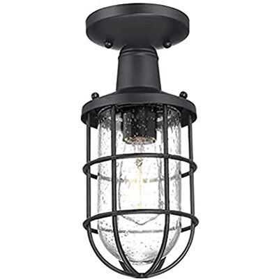 Westinghouse Lighting 61131 Crestview Vintage stijl enkele lamp outdoor semi-inbouw plafondlamp, gestructureerde zwarte afwerking met transparant korrelig glas Westinghouse Lighting 61131 Crestview Vintage stijl enkele lamp outdoor semi-inbouw plafondlamp, gestructureerde zwarte afwerking met transparant korrelig glas