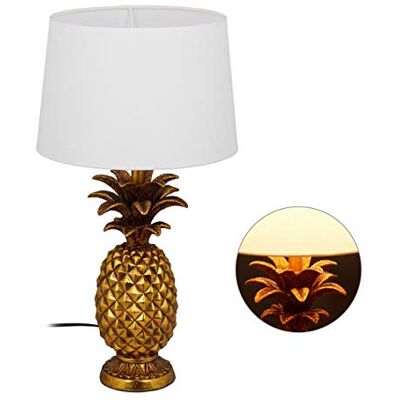 Relaxdays 10029511 Tafellamp Ananas, modern, met lampenkap, E27-fitting, decoratie, met kabel, HxD 54 x 30 x 16 cm, goud, polyhars, stof, kunststof, goud, 1 element Relaxdays 10029511 Tafellamp Ananas, modern, met lampenkap, E27-fitting, decoratie, met kabel, HxD 54 x 30 x 16 cm, goud, polyhars, stof, kunststof, goud, 1 element