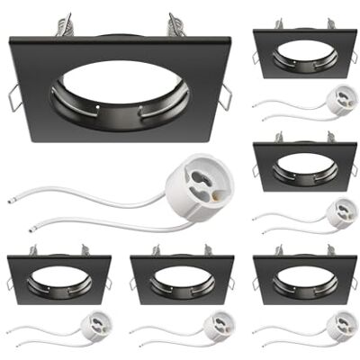 ledscom.de RIR 6 stuks inbouwspots met behuizing voor in het plafond, mat zwart, vierkant (led/halogeen/GU10/MR16/PAR16/50 mm) incl. GU10-fitting ledscom.de RIR 6 stuks inbouwspots met behuizing voor in het plafond, mat zwart, vierkant (led/halogeen/GU10/MR16/PAR16/50 mm) incl. GU10-fitting