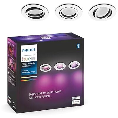 Philips White & Colour Ambiance Centura set van 3 ronde downlights, dimbare plafondlampen voor het Hue-systeem, Slimme lichtregeling via stem en app, wit. Philips White & Colour Ambiance Centura set van 3 ronde downlights, dimbare plafondlampen voor het Hue-systeem, Slimme lichtregeling via stem en app, wit.