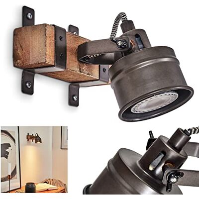 hofstein Pehefito Wandlamp metaal/hout bruin/zwart/grijs industriële lamp met verstelbare spot 1 x GU10 lamp zonder gloeilamp hofstein Pehefito Wandlamp metaal/hout bruin/zwart/grijs industriële lamp met verstelbare spot 1 x GU10 lamp zonder gloeilamp