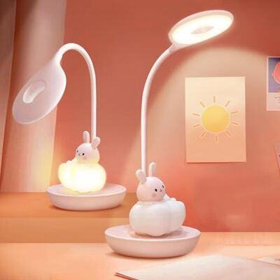 FemKey Led-bureaulamp voor kinderen, meisjes, tafellamp, 3 lichtniveaus en 5 combinaties, bureaulamp met druk op de knop voor kinderen, voor meisjes, Kawaii lamp, oplaadbaar, konijn roze FemKey Led-bureaulamp voor kinderen, meisjes, tafellamp, 3 lichtniveaus en 5 combinaties, bureaulamp met druk op de knop voor kinderen, voor meisjes, Kawaii lamp, oplaadbaar, konijn roze