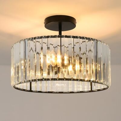 ANWIO Plafondlamp van kristal, industrieel, zwart, E27, moderne woonkamer, Ø 370 mm, voor hal, slaapkamer, eetkamer, keuken, keuken licht ANWIO Plafondlamp van kristal, industrieel, zwart, E27, moderne woonkamer, Ø 370 mm, voor hal, slaapkamer, eetkamer, keuken, keuken licht