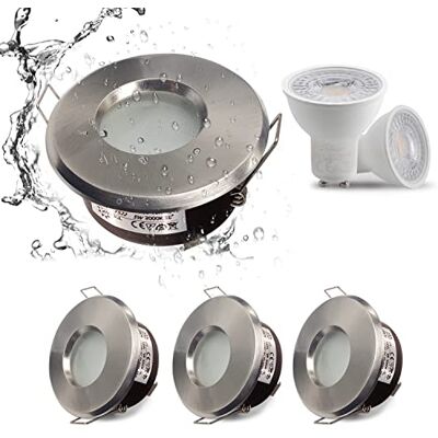 Sweier 4X led-plafondlamp GU10 IP65 5 W warm wit 3000 K (inclusief GU10-lamp), waterdichte plafondlamp voor badkamer, 68 mm, downlight van satijn, nikkel downlight Sweier 4X led-plafondlamp GU10 IP65 5 W warm wit 3000 K (inclusief GU10-lamp), waterdichte plafondlamp voor badkamer, 68 mm, downlight van satijn, nikkel downlight