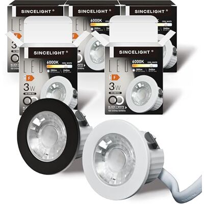 SINCELIGHT Mini-inbouwspot, 3 W, kleine led-downlight voor gat van 35 40 mm, ring wit/zwart, vervangbaar, koud wit 6000 K, vervanging MR11, waterdicht IP65 voor plafond/kast/vitrine, 5 stuks SINCELIGHT Mini-inbouwspot, 3 W, kleine led-downlight voor gat van 35 40 mm, ring wit/zwart, vervangbaar, koud wit 6000 K, vervanging MR11, waterdicht IP65 voor plafond/kast/vitrine, 5 stuks