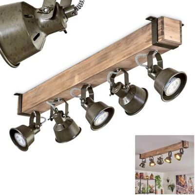 hofstein Pehefito Moderne plafondlamp van metaal/hout in zwart/natuur/groen/grijs, plafondlamp in industrieel design met verstelbare lampenkap, 5 lampen, 5 x GU10 zonder lamp hofstein Pehefito Moderne plafondlamp van metaal/hout in zwart/natuur/groen/grijs, plafondlamp in industrieel design met verstelbare lampenkap, 5 lampen, 5 x GU10 zonder lamp