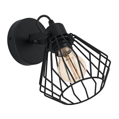 EGLO Wandlamp Tabillano, 1-lichts plafondlamp vintage, industrieel, modern, wandlamp binnen van staal, woonkamerlamp, hallamp in zwart, spot met E27-fitting EGLO Wandlamp Tabillano, 1-lichts plafondlamp vintage, industrieel, modern, wandlamp binnen van staal, woonkamerlamp, hallamp in zwart, spot met E27-fitting