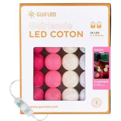 GuirLED Lichtketting met bolletjes van katoen, USB, 2 uur nachtlampje voor baby's, incl. 2 A dubbele USB-adapter, 3 intensiteiten, 24 bolletjes, 2,4 m, Tagada GuirLED Lichtketting met bolletjes van katoen, USB, 2 uur nachtlampje voor baby's, incl. 2 A dubbele USB-adapter, 3 intensiteiten, 24 bolletjes, 2,4 m, Tagada