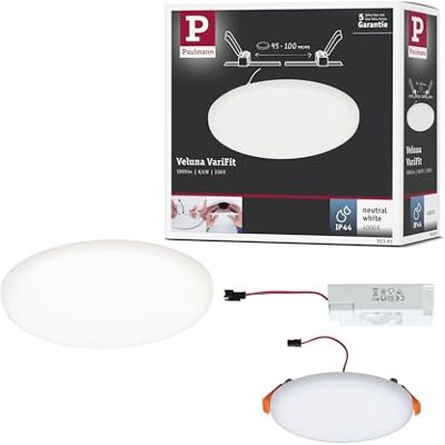 Paulmann 92391 led-paneel inbouwspots Veluna VariFit IP44 neutraal wit 125 mm rond incl. 1 x 8,5 watt plafondlamp satijn plafondverlichting kunststof woonkamerverlichting 4000 K Paulmann 92391 led-paneel inbouwspots Veluna VariFit IP44 neutraal wit 125 mm rond incl. 1 x 8,5 watt plafondlamp satijn plafondverlichting kunststof woonkamerverlichting 4000 K