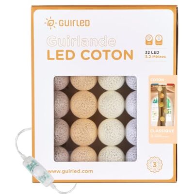 GuirLED Lichtketting met bolletjes van katoen, USB, 2 uur nachtlampje voor baby's, incl. 2 A dubbele USB-adapter, 3 intensiteiten, 32 bolletjes, 3,2 m, Katoen GuirLED Lichtketting met bolletjes van katoen, USB, 2 uur nachtlampje voor baby's, incl. 2 A dubbele USB-adapter, 3 intensiteiten, 32 bolletjes, 3,2 m, Katoen