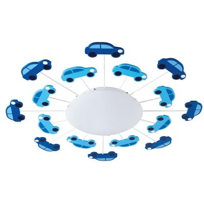 EGLO Plafondlamp Viki 1, 1-pits kinderkamer wandlamp, stalen plafondlamp, kleur: blauw, glas: satijn, wit, fitting: E27 EGLO Plafondlamp Viki 1, 1-pits kinderkamer wandlamp, stalen plafondlamp, kleur: blauw, glas: satijn, wit, fitting: E27