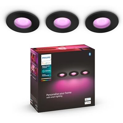 Philips wit & Colour Ambiance Xamento downlights in verpakking van 3, dimbare badkamerlampen voor het Hue-verlichtingssysteem, intelligente regeling via spraak en app Philips wit & Colour Ambiance Xamento downlights in verpakking van 3, dimbare badkamerlampen voor het Hue-verlichtingssysteem, intelligente regeling via spraak en app