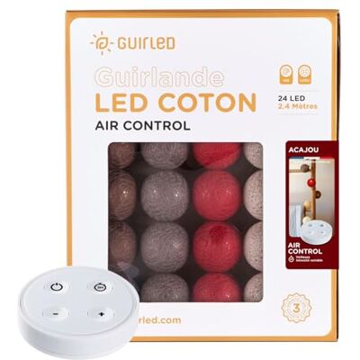 GuirLED Lichtsnoer met katoenen ballen USB Draadloze afstandsbediening Nachtlampje voor baby's 2 uur Inclusief dubbele USB-voedingsadapter 2 A 4 intensiteiten 24 ballen 2,4 m mahonie GuirLED Lichtsnoer met katoenen ballen USB Draadloze afstandsbediening Nachtlampje voor baby's 2 uur Inclusief dubbele USB-voedingsadapter 2 A 4 intensiteiten 24 ballen 2,4 m mahonie