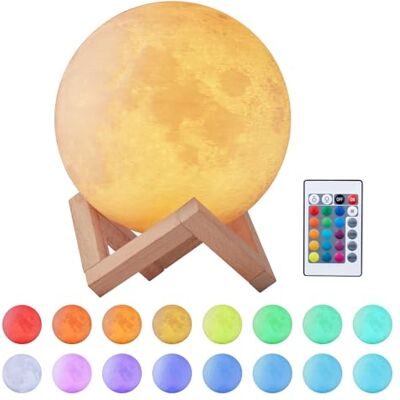 EXTSUD Lamp maan 3D nachtlampje led 15 cm dimbaar 16 kleuren met afstandsbediening en touch-schakelaar USB-oplaadbaar nachtlampje voor slaapkamer woonkamer café cadeau verjaardag Kerstmis EXTSUD Lamp maan 3D nachtlampje led 15 cm dimbaar 16 kleuren met afstandsbediening en touch-schakelaar USB-oplaadbaar nachtlampje voor slaapkamer woonkamer café cadeau verjaardag Kerstmis