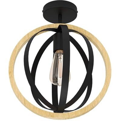 EGLO Basildon Plafondlamp, ronde plafondlamp voor woonkamer en slaapkamer, FSCM70HB, lamp met cirkels van natuurlijk hout en zwart metaal, E27 fitting EGLO Basildon Plafondlamp, ronde plafondlamp voor woonkamer en slaapkamer, FSCM70HB, lamp met cirkels van natuurlijk hout en zwart metaal, E27 fitting
