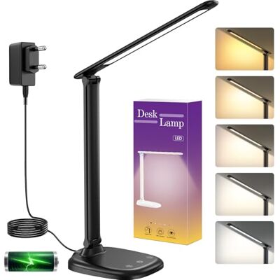 KQPZ Led-bureaulamp met stekker, 5 verlichtingsmodi en instelbare helderheid, touch-lamp met timer en geheugen, bedlampje met geïntegreerde batterij, geschikt voor lezen, studeren en werken KQPZ Led-bureaulamp met stekker, 5 verlichtingsmodi en instelbare helderheid, touch-lamp met timer en geheugen, bedlampje met geïntegreerde batterij, geschikt voor lezen, studeren en werken