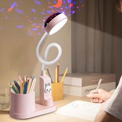 Vaileal Bureaulamp voor kinderen, studielamp met sterrenhemelprojectie, led-bedlampje met penhouder, USB-oplaadbaar, dimbare zwanenhals tafellamp, dimbaar Vaileal Bureaulamp voor kinderen, studielamp met sterrenhemelprojectie, led-bedlampje met penhouder, USB-oplaadbaar, dimbare zwanenhals tafellamp, dimbaar