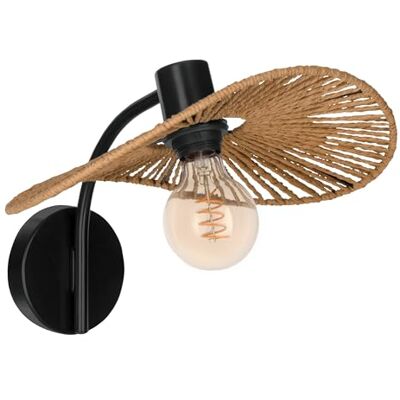 EGLO Siruela wandlamp voor binnen, boho-woonkamerlamp met decoratieve lampenkap, FSC-gecertificeerd, natuurlijk papier en zwart metaal, E27 fitting EGLO Siruela wandlamp voor binnen, boho-woonkamerlamp met decoratieve lampenkap, FSC-gecertificeerd, natuurlijk papier en zwart metaal, E27 fitting