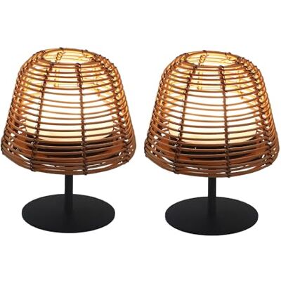 Lumisky Set van 2 draadloze led-tafellampen, TWINS Boheme, H16 cm, polyrotan Lumisky Set van 2 draadloze led-tafellampen, TWINS Boheme, H16 cm, polyrotan