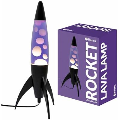 Fisura Paarse lavalamp "rocket". Zwarte basis, paarse vloeistof en witte lava. Retro lavalamp met reservelamp. 20 cm x 20 cm x 45 cm. Fisura Paarse lavalamp "rocket". Zwarte basis, paarse vloeistof en witte lava. Retro lavalamp met reservelamp. 20 cm x 20 cm x 45 cm.