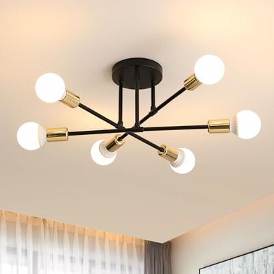 Osairous Comely Moderne plafondlamp, woonkamerlamp, diameter 52 cm, industriële retro kroonluchter, 6 lichtkoppen, plafondlamp van metaal, zwart, voor woonkamer, slaapkamer, keuken (zonder lamp) Osairous Comely Moderne plafondlamp, woonkamerlamp, diameter 52 cm, industriële retro kroonluchter, 6 lichtkoppen, plafondlamp van metaal, zwart, voor woonkamer, slaapkamer, keuken (zonder lamp)