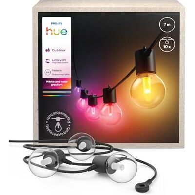 Philips Festavia Globe Lichtsnoer voor buiten, 7 m, 10 gloeilampen Sfeerverlichting voor buiten, 50 lm, kleurrijke ledverlichting, IP67 waterdicht, bediening via app, Alexa Philips Festavia Globe Lichtsnoer voor buiten, 7 m, 10 gloeilampen Sfeerverlichting voor buiten, 50 lm, kleurrijke ledverlichting, IP67 waterdicht, bediening via app, Alexa