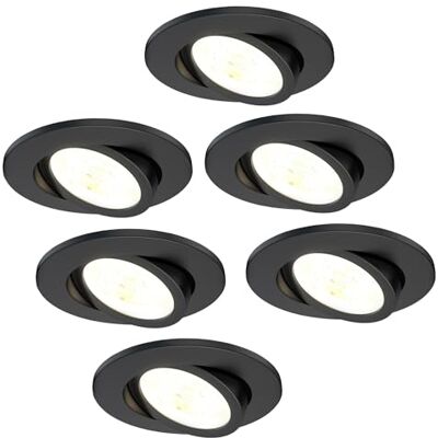 Ledvion Set van 6 led-inbouwspots, zwart, deelbaar, 7 W, IP65, CCT, COB, Ø 90 mm, 5 jaar garantie Ledvion Set van 6 led-inbouwspots, zwart, deelbaar, 7 W, IP65, CCT, COB, Ø 90 mm, 5 jaar garantie