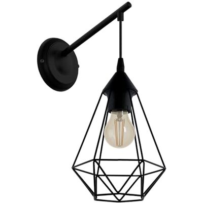 EGLO Wandlamp Tarbes, 1 vlam vintage wandlamp in retro look, materiaal: staal, kleur: zwart, fitting: E27 EGLO Wandlamp Tarbes, 1 vlam vintage wandlamp in retro look, materiaal: staal, kleur: zwart, fitting: E27