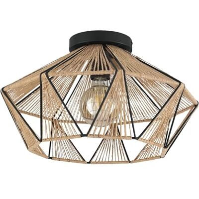 EGLO Adwickle Plafondlamp, natuurlijke plafondlamp in vintage design, woonkamerlamp van stof in natuurkleur en zwart metaal, E27 fitting EGLO Adwickle Plafondlamp, natuurlijke plafondlamp in vintage design, woonkamerlamp van stof in natuurkleur en zwart metaal, E27 fitting