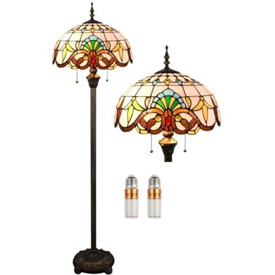 Kinbolas Vloerlamp Tiffany stijl 40,6 cm lampenkap staande lamp vintage design glas in lood leeslamp art deco woonkamer studeerkamer slaapkamer nachtkastje geschenken licht (kleur: F-1) Kinbolas Vloerlamp Tiffany stijl 40,6 cm lampenkap staande lamp vintage design glas in lood leeslamp art deco woonkamer studeerkamer slaapkamer nachtkastje geschenken licht (kleur: F-1)