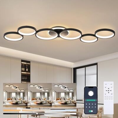 Liyabber Led-plafondlamp, dimbaar, plafondlamp, woonkamer, wit, woonkamerlamp, slaapkamerlamp, afstandsbediening en app (zwart) Liyabber Led-plafondlamp, dimbaar, plafondlamp, woonkamer, wit, woonkamerlamp, slaapkamerlamp, afstandsbediening en app (zwart)
