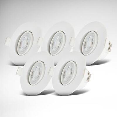 B.K.Licht Set van 5 led-inbouwspots, 230 V, draaibaar, voor badkamer, IP65, traploos dimbaar, plafondspots, badkamerlamp, wit, 90 x 42 mm (diameter x B.K.Licht Set van 5 led-inbouwspots, 230 V, draaibaar, voor badkamer, IP65, traploos dimbaar, plafondspots, badkamerlamp, wit, 90 x 42 mm (diameter x