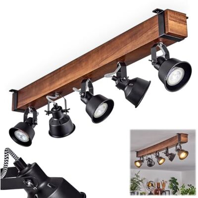 hofstein Moderne plafondlamp Safari van metaal/hout zwart/donkerbruin, plafondlamp in industrieel design met verstelbare lampenkap, 5 x GU10 lampen zonder lamp hofstein Moderne plafondlamp Safari van metaal/hout zwart/donkerbruin, plafondlamp in industrieel design met verstelbare lampenkap, 5 x GU10 lampen zonder lamp